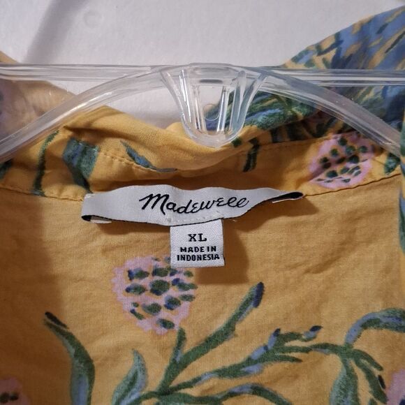 MADEWELL Ruffle-Sleeve Button-Down Shirt in Painted Blooms Short Sleeve XL - Picture 5 of 7